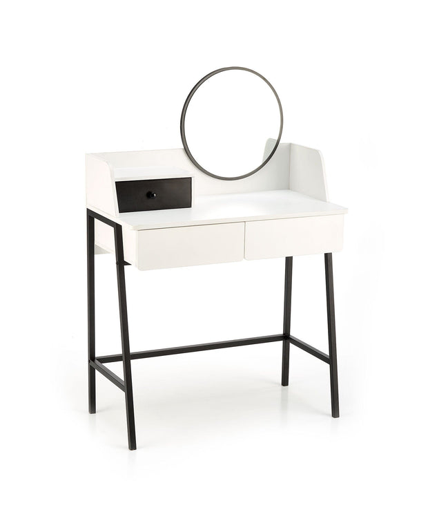 Masa de machiaj din pal si MDF cu oglinda si 3 sertare, Agnes Alb / Negru, L80xl42xH120 cm
