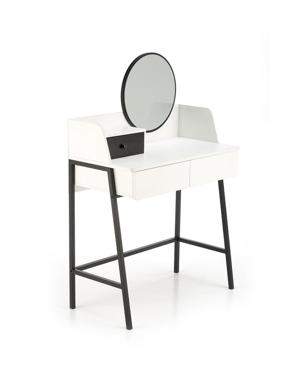 Masa de machiaj din pal si MDF cu oglinda si 3 sertare, Agnes Alb / Negru, L80xl42xH120 cm (3)