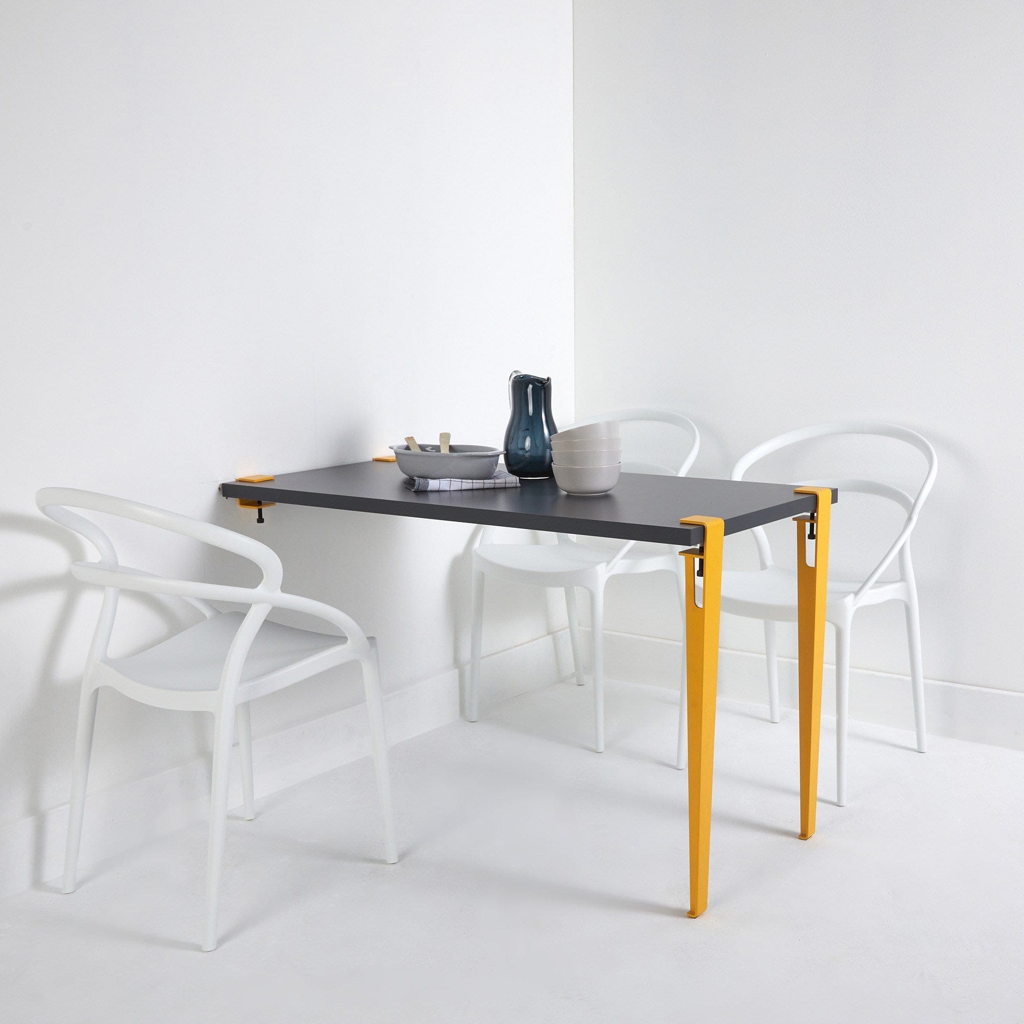 Asir Masa de perete pliabila din pal si metal, Alfeios Antracit / Galben, L120xl60xH75 cm