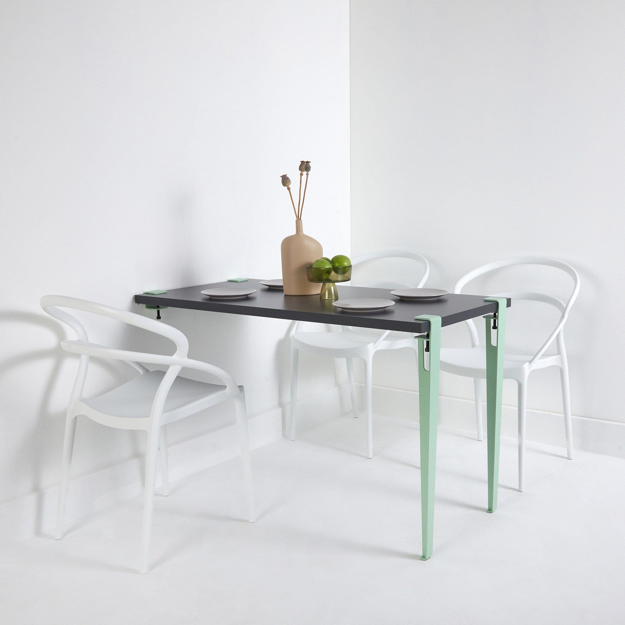 Masa de perete pliabila din pal si metal, Alfeios Antracit / Verde Mint, L120xl60xH75 cm (1)