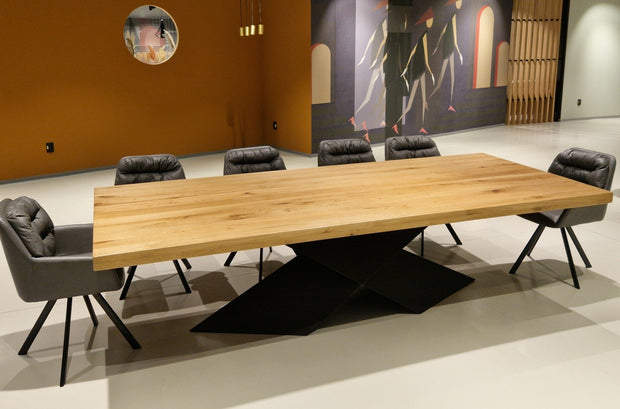 Mobex Masa din lemn de stejar salbatic, cu picioare metalice, Harrod Nobil Regular Stejar Bassano