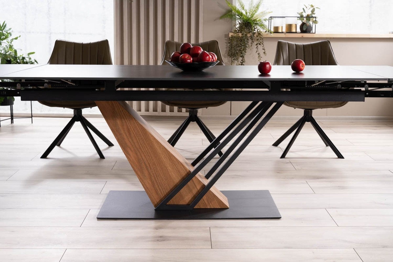 Masa extensibila din ceramica, MDF, furnir si metal, Gesis Negru / Frasin, L180-240xl90xH75 cm (3)