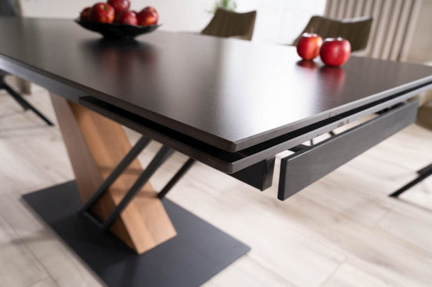 Masa extensibila din ceramica, MDF, furnir si metal, Gesis Negru / Frasin, L180-240xl90xH75 cm (6)