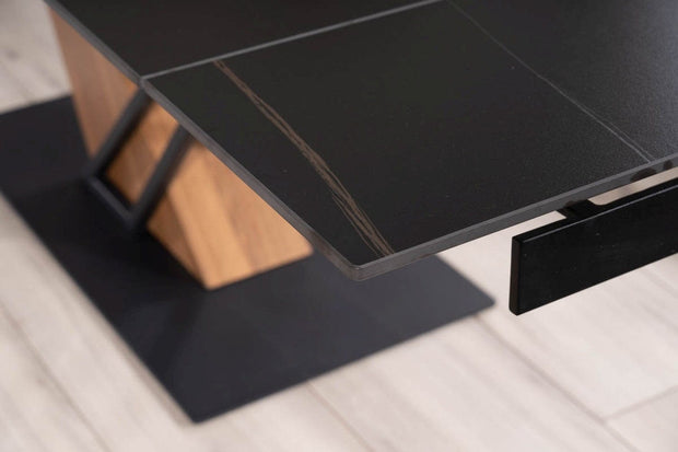 Masa extensibila din ceramica, MDF, furnir si metal, Gesis Negru / Frasin, L180-240xl90xH75 cm (11)