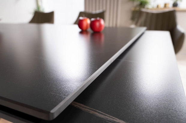 Masa extensibila din ceramica, MDF, furnir si metal, Gesis Negru / Frasin, L180-240xl90xH75 cm (14)