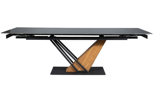 Masa extensibila din ceramica, MDF, furnir si metal, Gesis Negru / Frasin, L180-240xl90xH75 cm (18)