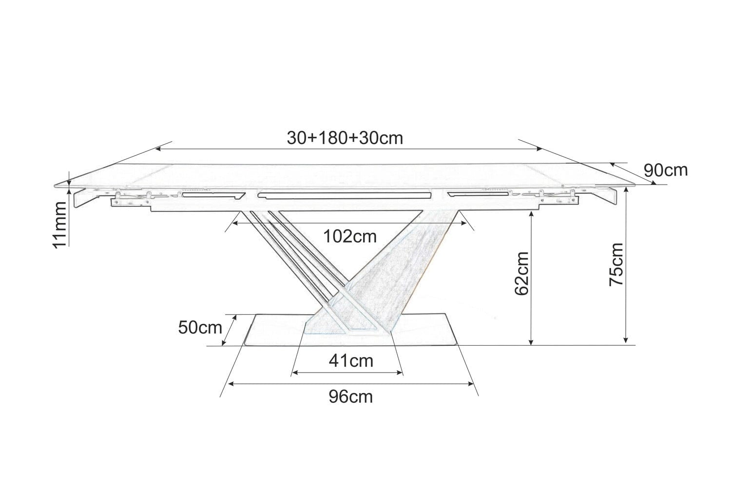 Masa extensibila din ceramica, MDF, furnir si metal, Gesis Negru / Frasin, L180-240xl90xH75 cm (19)