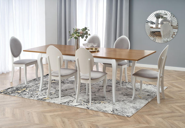 Masa extensibila din furnir si lemn, Wynton Stejar Inchis / Alb, L160-240xl90xH76 cm (2)