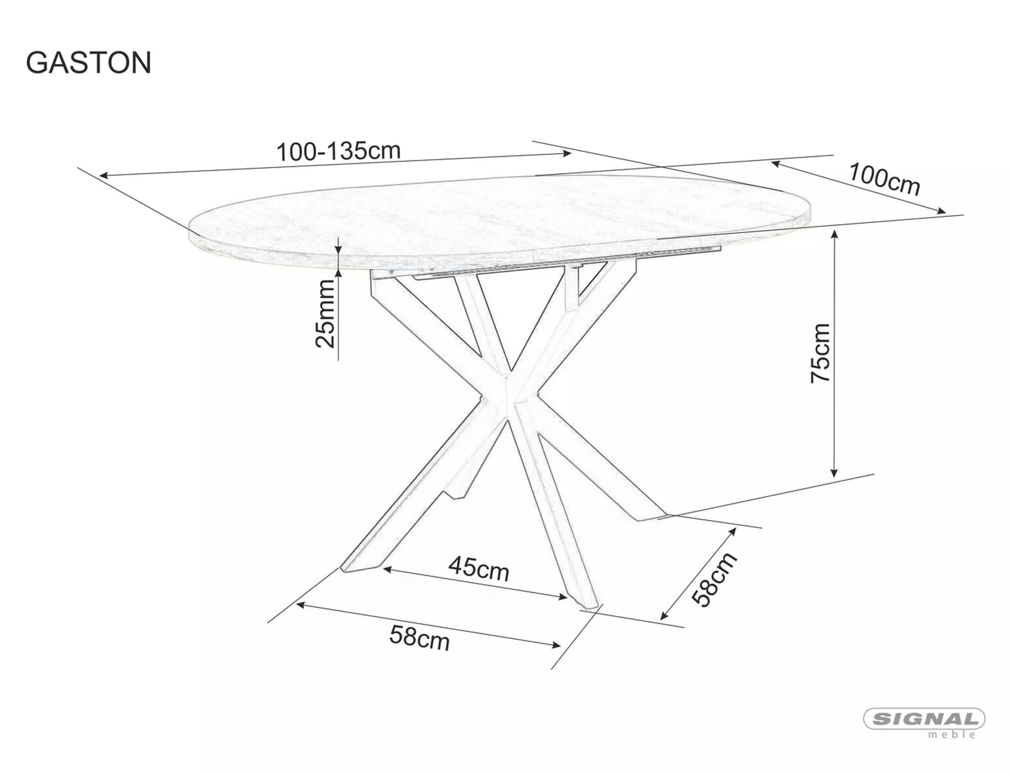 Masa extensibila din MDF, furnir si metal, Gaston Stejar Artisan / Negru, L100-135xl100xH75 cm (1)