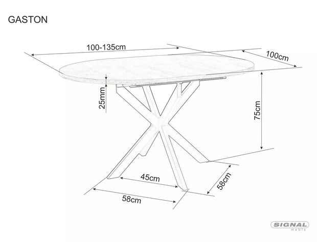 Masa extensibila din MDF, furnir si metal, Gaston Stejar Artisan / Negru, L100-135xl100xH75 cm (1)