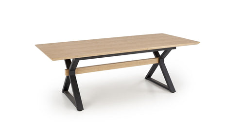 Masa extensibila din MDF, furnir si metal, Henry Natural / Negru, L180-300xl100xH75 cm