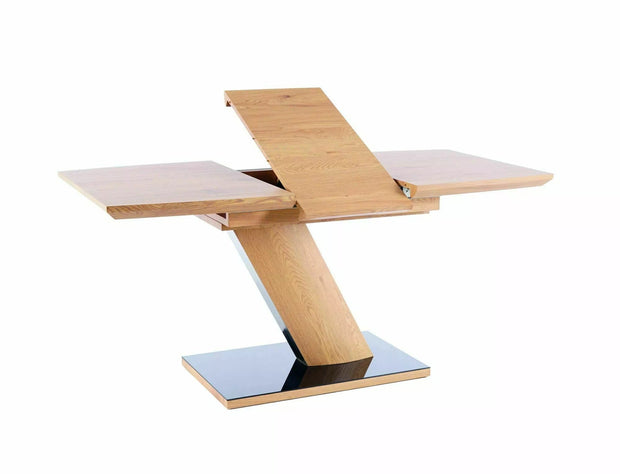 Masa extensibila din MDF, furnir si sticla, Toronto Stejar / Negru, L120-160xl80xH76 cm