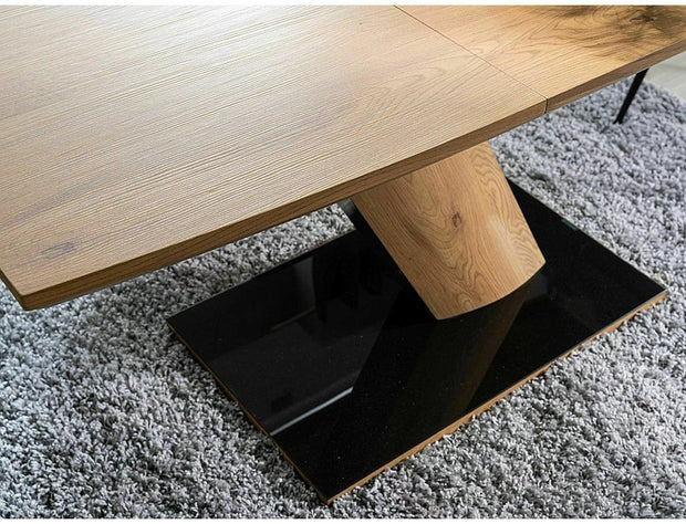 Masa extensibila din MDF, furnir si sticla, Toronto Stejar / Negru, L120-160xl80xH76 cm (1)