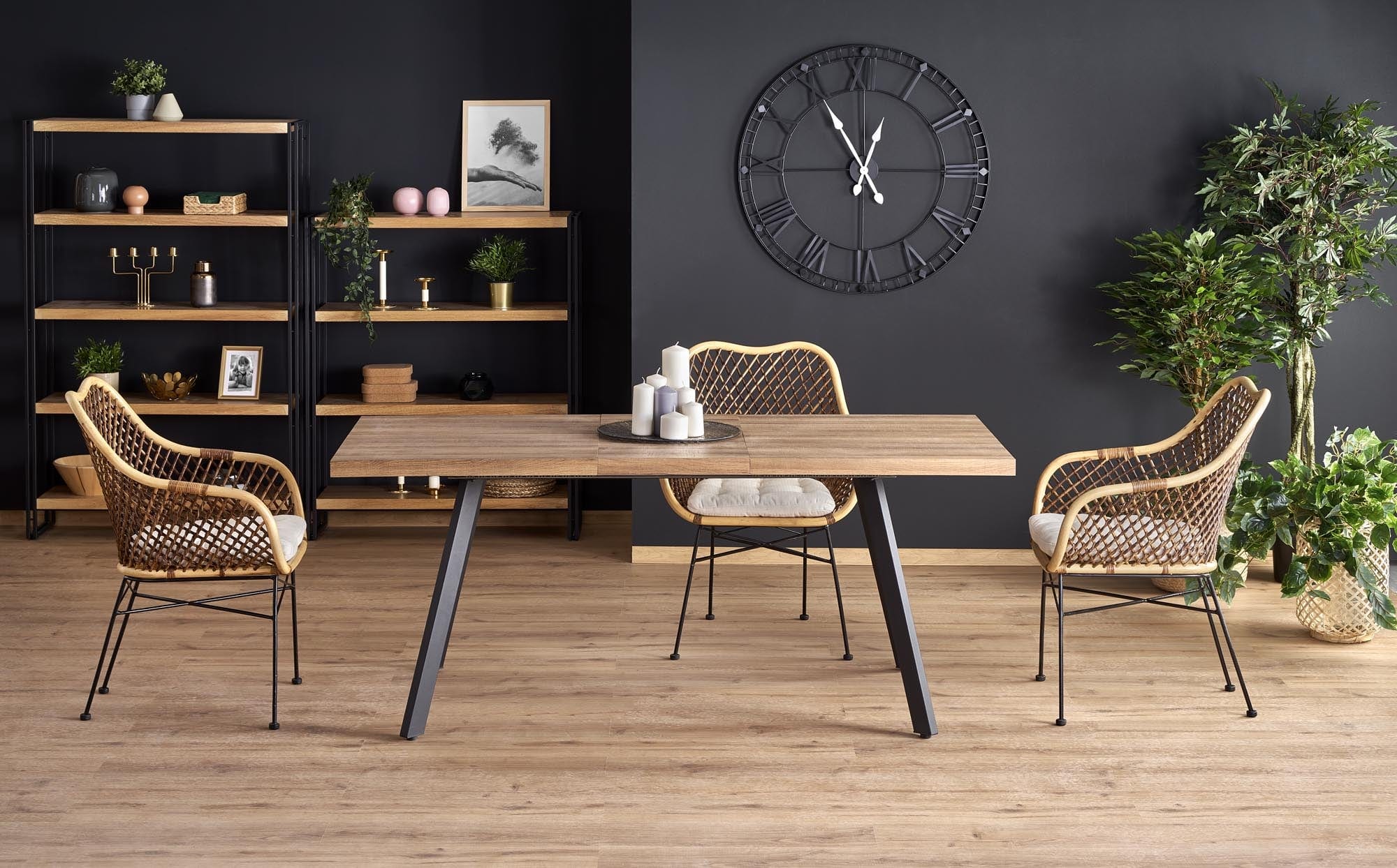 Masa extensibila din MDF si metal, Berlin Nuc / Negru, L160-220xl90xH76 cm