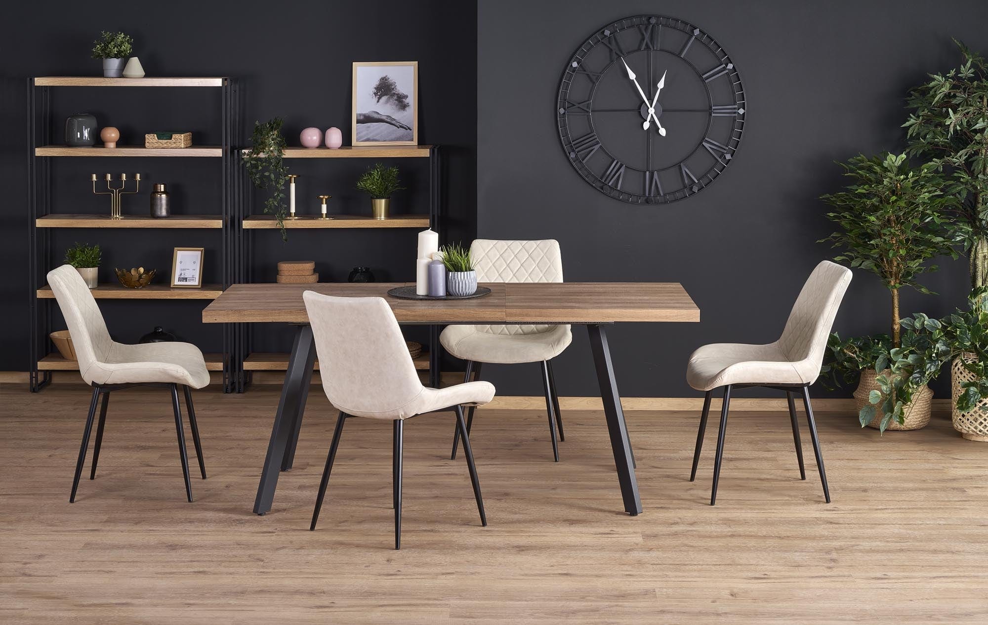 Masa extensibila din MDF si metal, Berlin Nuc / Negru, L160-220xl90xH76 cm (2)