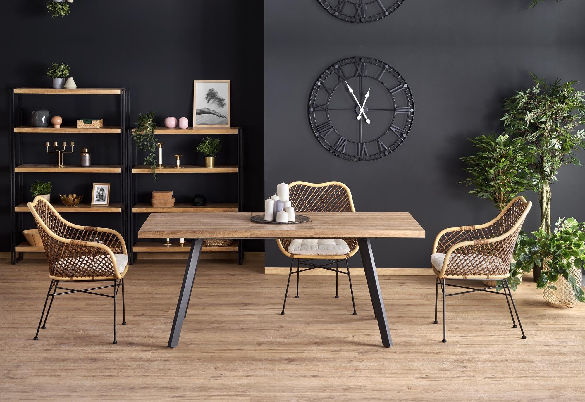 Masa extensibila din MDF si metal, Berlin Nuc / Negru, L160-220xl90xH76 cm (4)