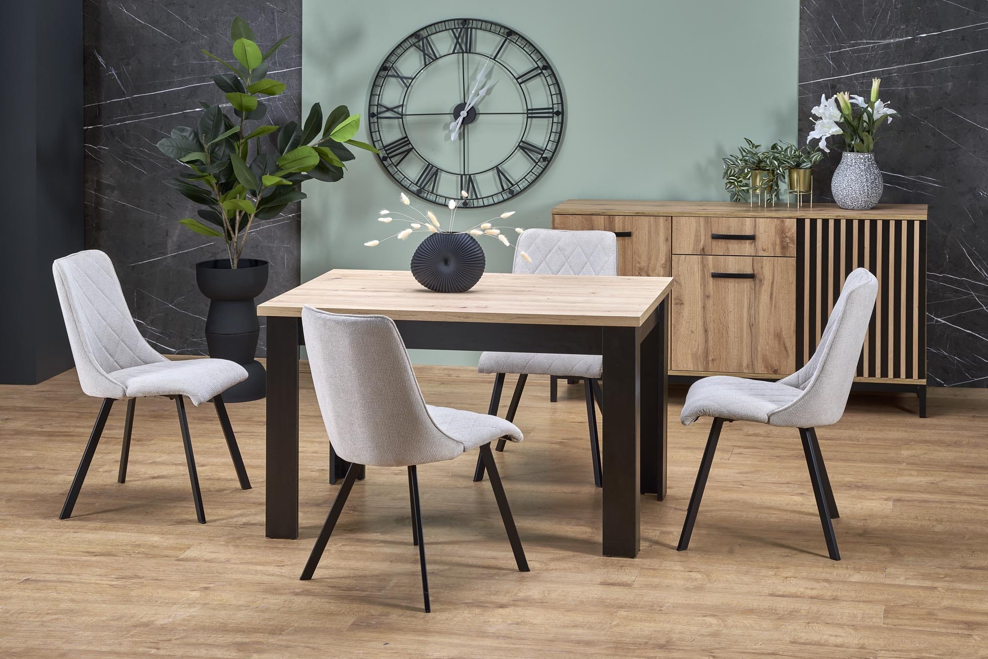 Masa extensibila din pal, Bagio Stejar / Negru, L120-160xl80xH77 cm (1)