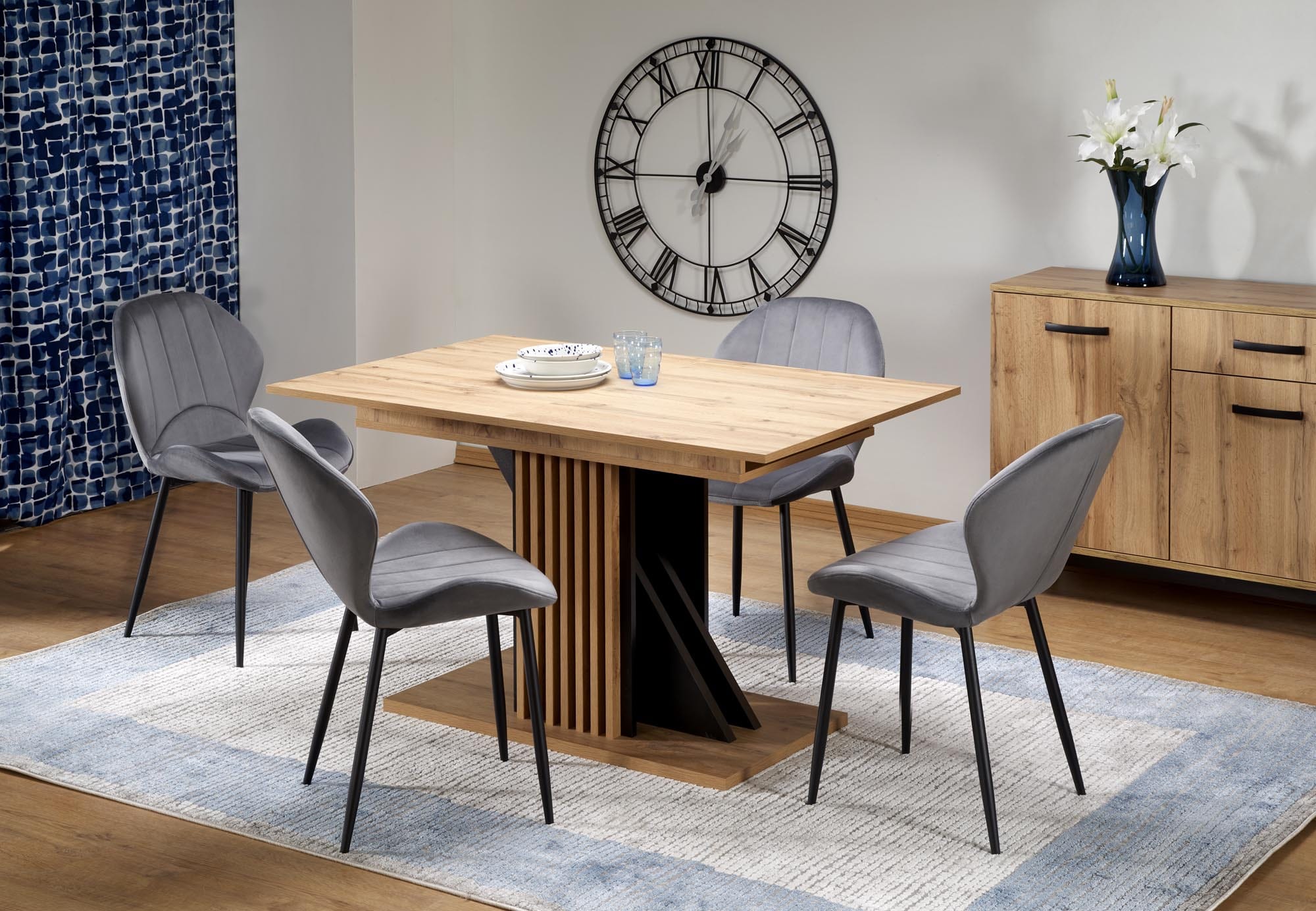 Masa extensibila din pal, Fabiano Stejar / Negru, L130-175xl85xH76 cm (4)