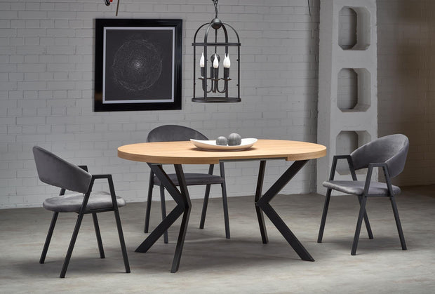 Masa extensibila din pal si metal, Peroni Stejar / Negru, Ø100-250xH75 cm (3)