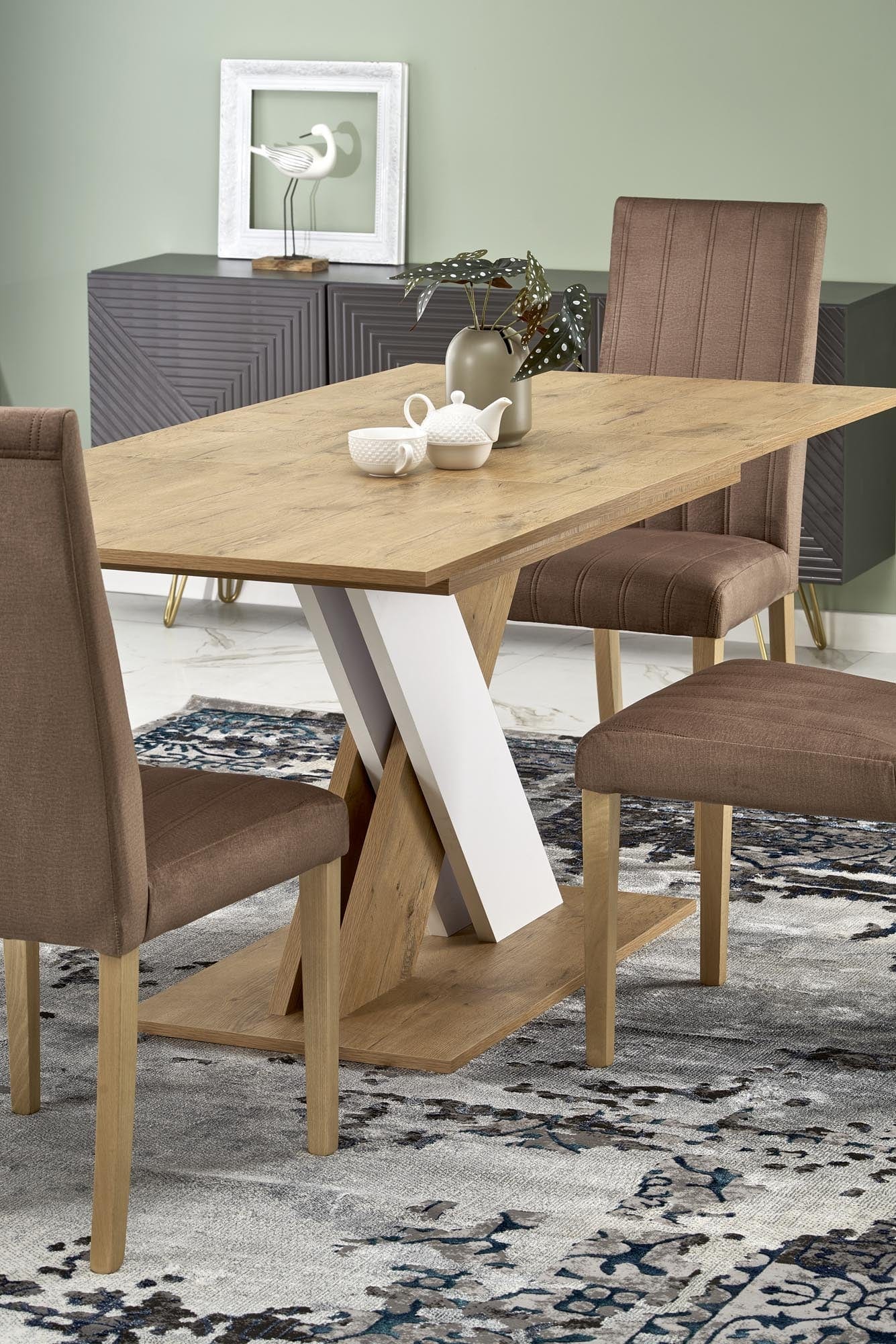 Masa extensibila din pal, Xarelto Stejar / Alb, L130-175xl85xH76 cm (6)