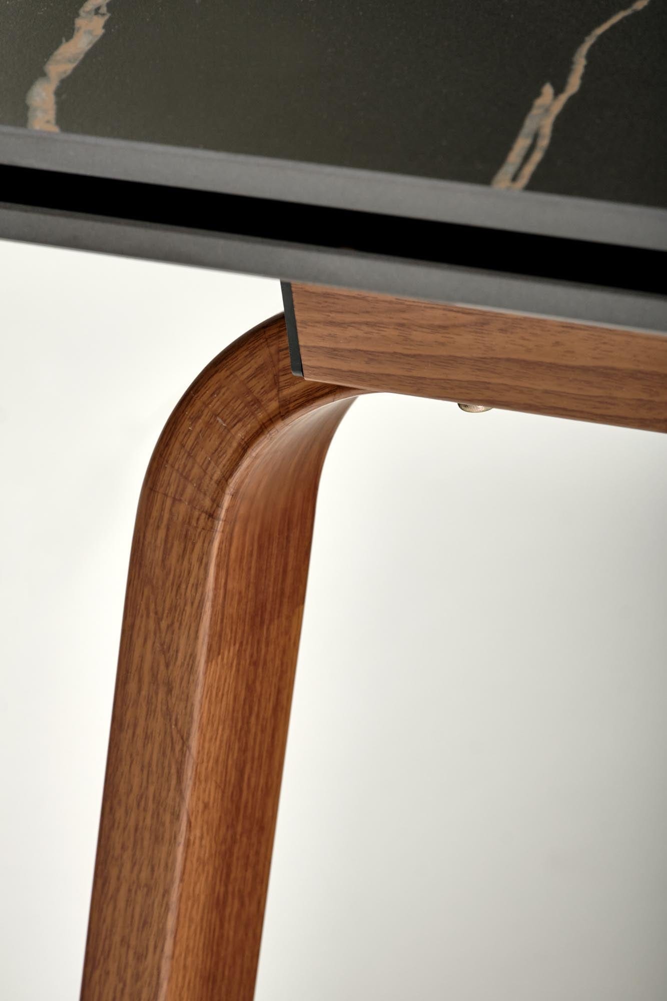 Masa extensibila din piatra sinterizata si metal, Lozano Negru / Nuc, L140-200xl82xH76 cm (2)