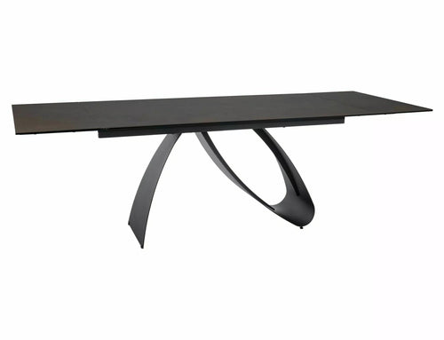 Masa extensibila din sticla, ceramica si metal, Diuna Ossido Maro / Negru, L160-240xl90xH76 cm