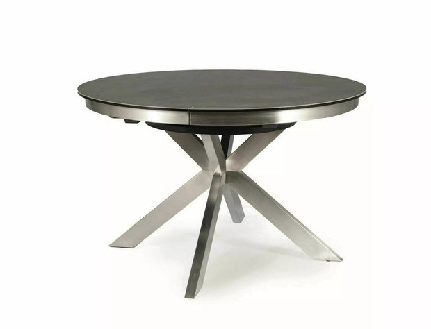 Masa extensibila din sticla, ceramica si metal, Porto Gri / Crom, L120-160xl120xH76 cm