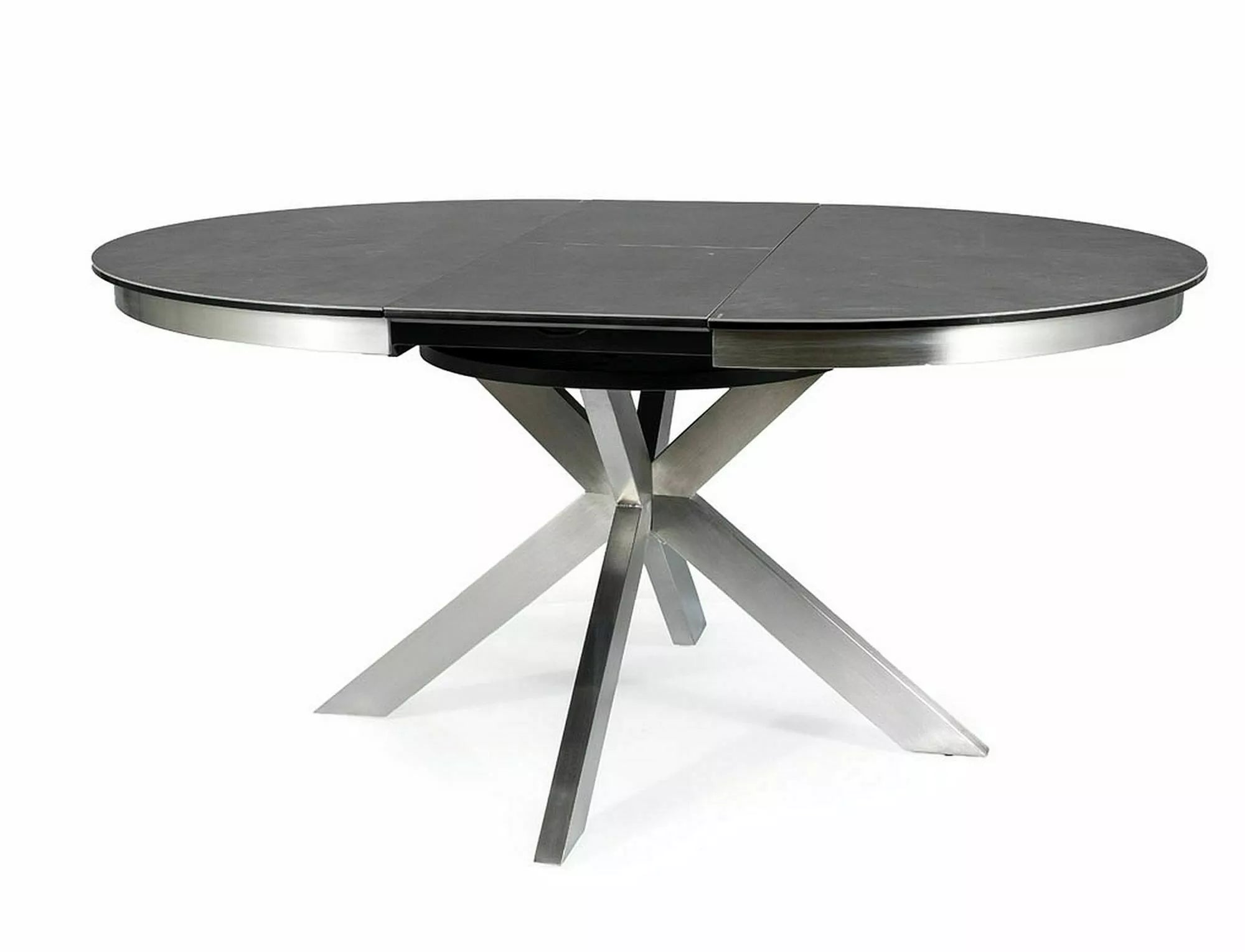 Masa extensibila din sticla, ceramica si metal, Porto Gri / Crom, L120-160xl120xH76 cm (2)