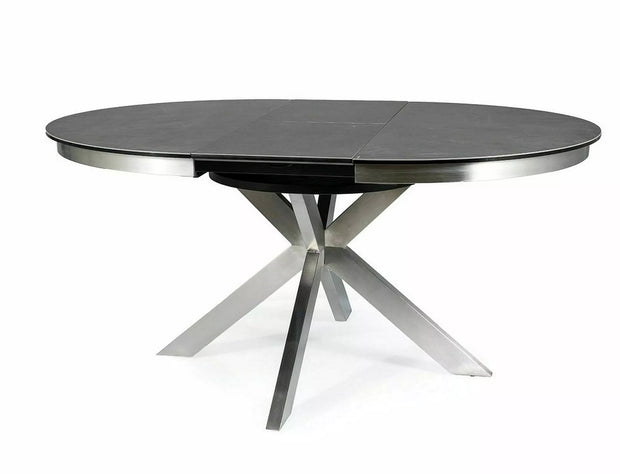 Masa extensibila din sticla, ceramica si metal, Porto Gri / Crom, L120-160xl120xH76 cm (2)