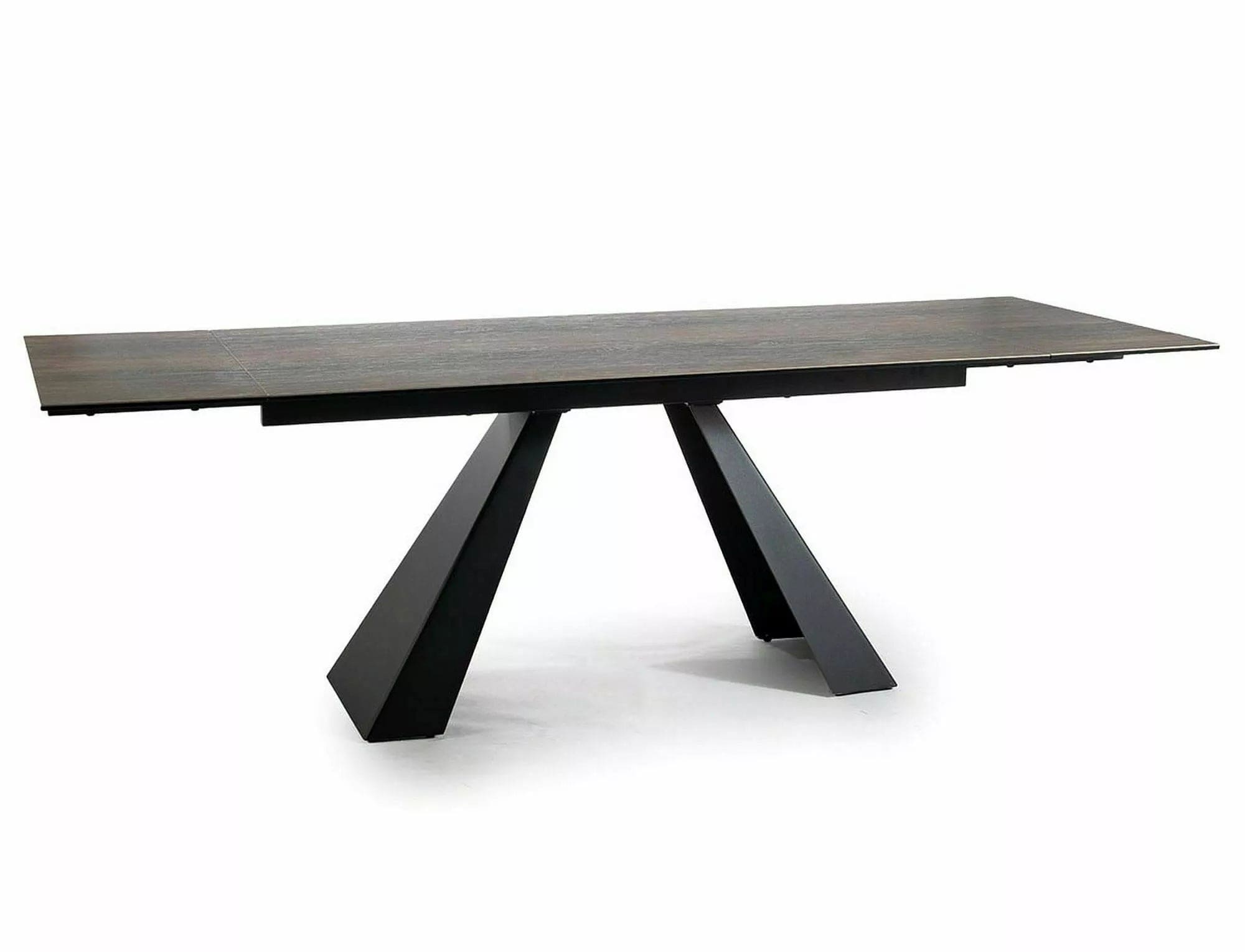 Masa extensibila din sticla, ceramica si metal, Salvadore Legno Maro / Negru, L180-260xl90xH77 cm