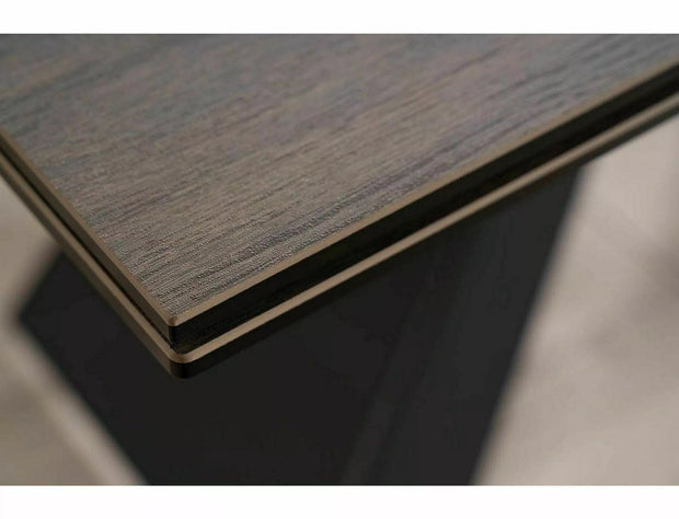 Masa extensibila din sticla, ceramica si metal, Salvadore Legno Maro / Negru, L180-260xl90xH77 cm (2)