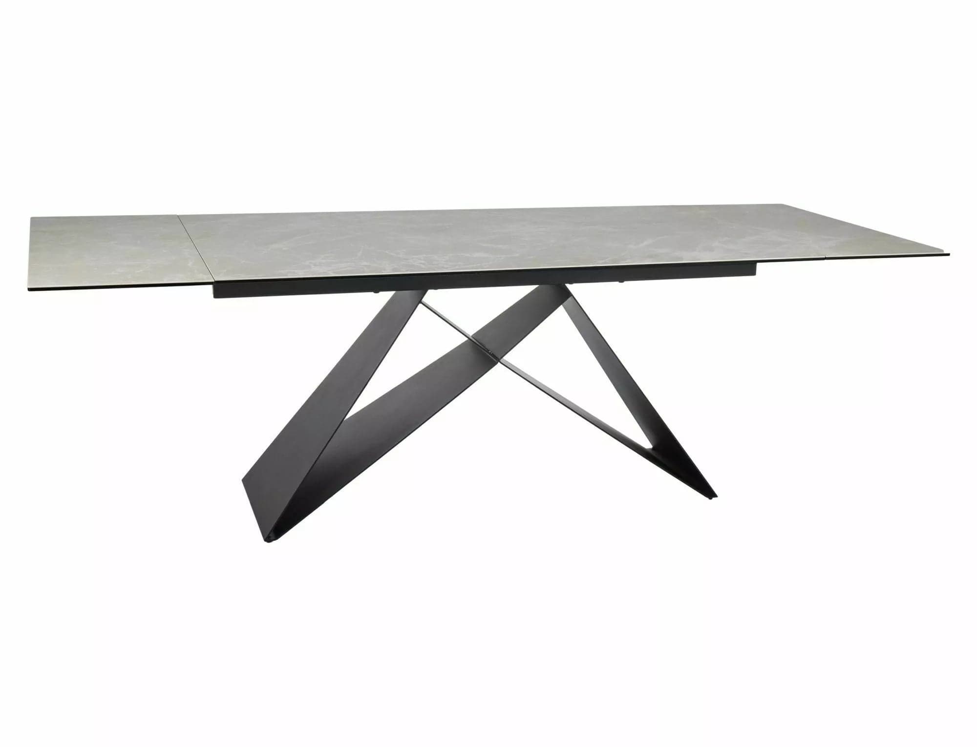 Masa extensibila din sticla, ceramica si metal, Westin Diamond Crem / Negru, L160-240xl90xH77 cm