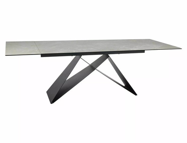 Masa extensibila din sticla, ceramica si metal, Westin Diamond Crem / Negru, L160-240xl90xH77 cm