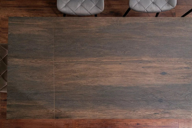 Masa extensibila din sticla, ceramica si metal, Westin Legno Maro / Negru, L180-260xl90xH77 cm (1)