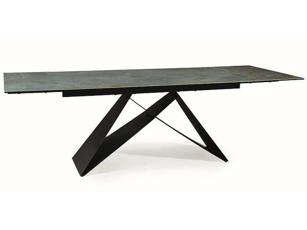Masa extensibila din sticla, ceramica si metal, Westin Ossido Turcoaz / Negru, L160-240xl90xH77 cm