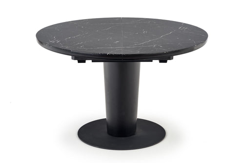 Masa extensibila din sticla, MDF si metal, Cristiano Negru, Ø120-160xH75 cm