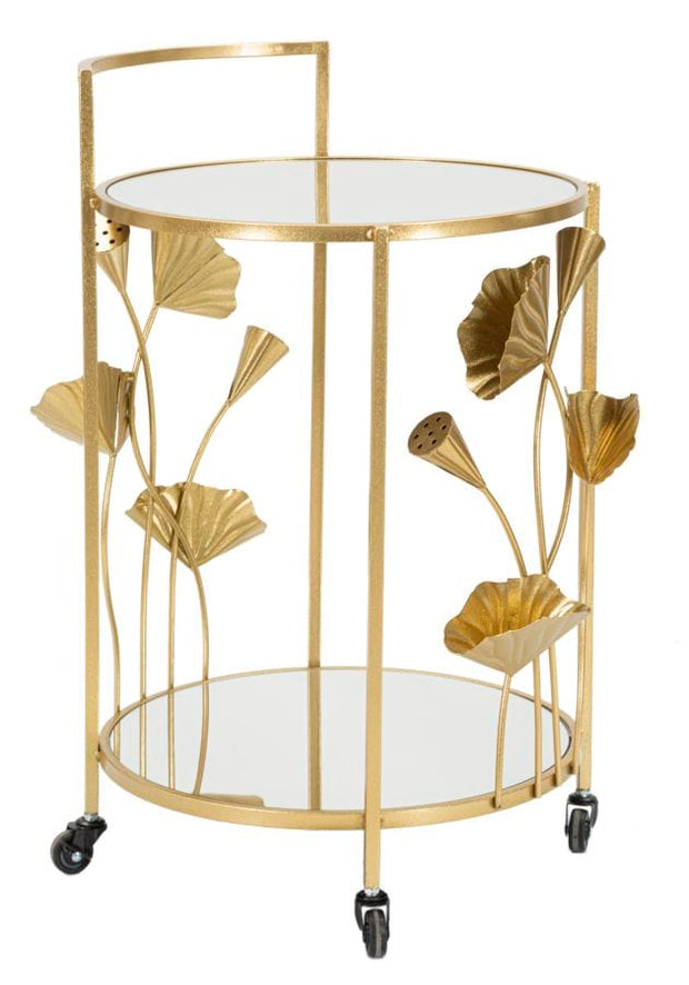 Mauro Ferretti Masa minibar mobila din metal si sticla, Flow Auriu, L60xl46xH76 cm