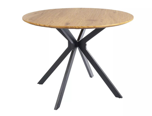 Masa rotunda din MDF, furnir si metal, Aster Stejar / Negru, Ø100xH76 cm