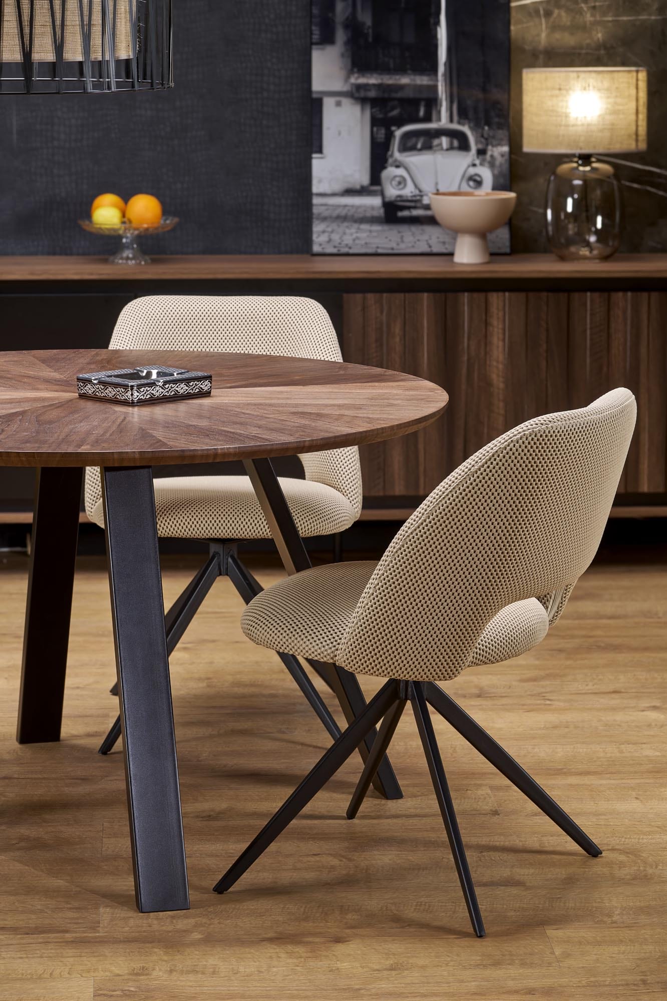 Masa rotunda din MDF, furnir si metal, Danilo Nuc / Negru, Ø120xH74 cm (6)