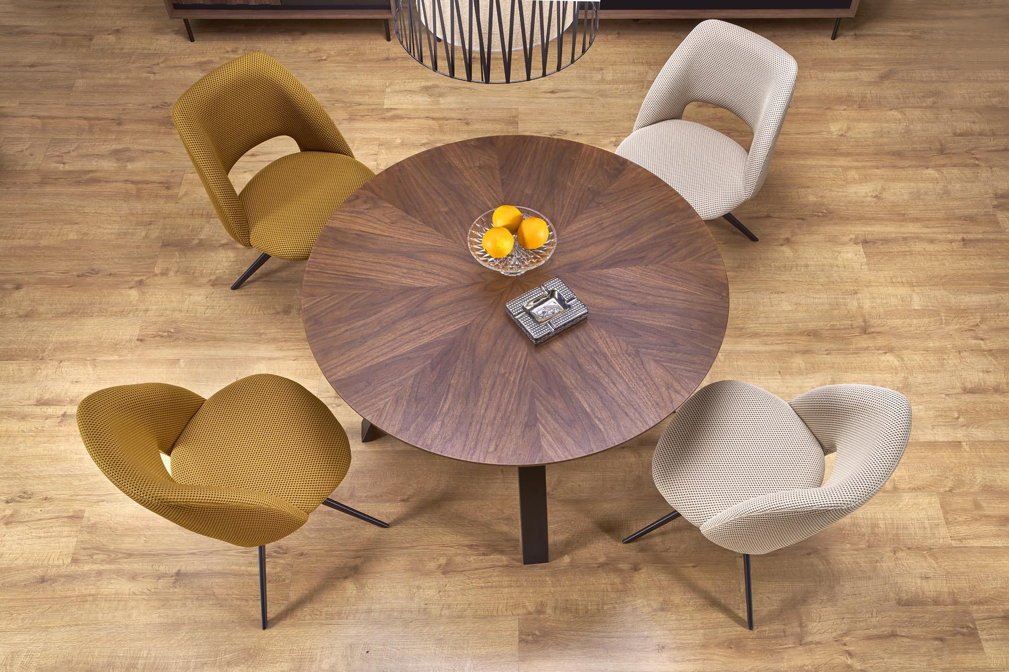 Masa rotunda din MDF, furnir si metal, Danilo Nuc / Negru, Ø120xH74 cm (7)