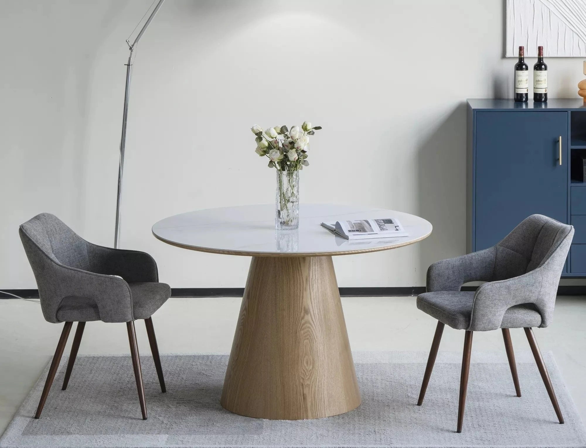 Signal Masa rotunda din MDF si furnir, Angel Big Alb / Stejar, Ø120xH75 cm