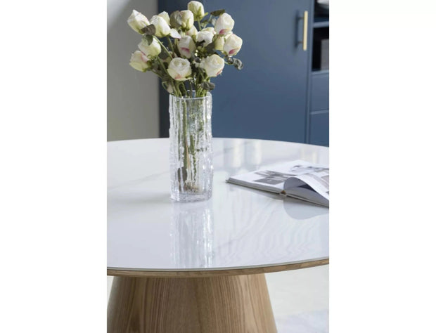 Signal Masa rotunda din MDF si furnir, Angel Big Alb / Stejar, Ø120xH75 cm