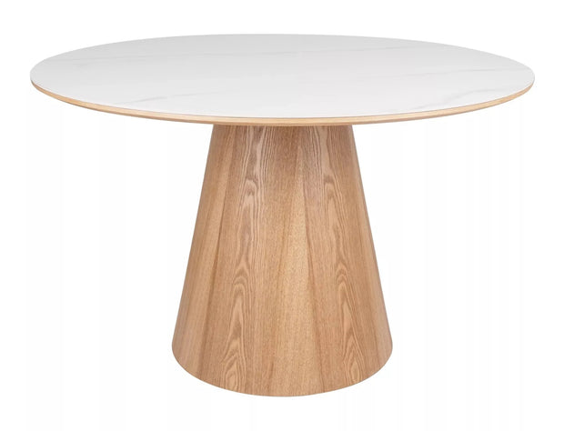 Signal Masa rotunda din MDF si furnir, Angel Big Alb / Stejar, Ø120xH75 cm