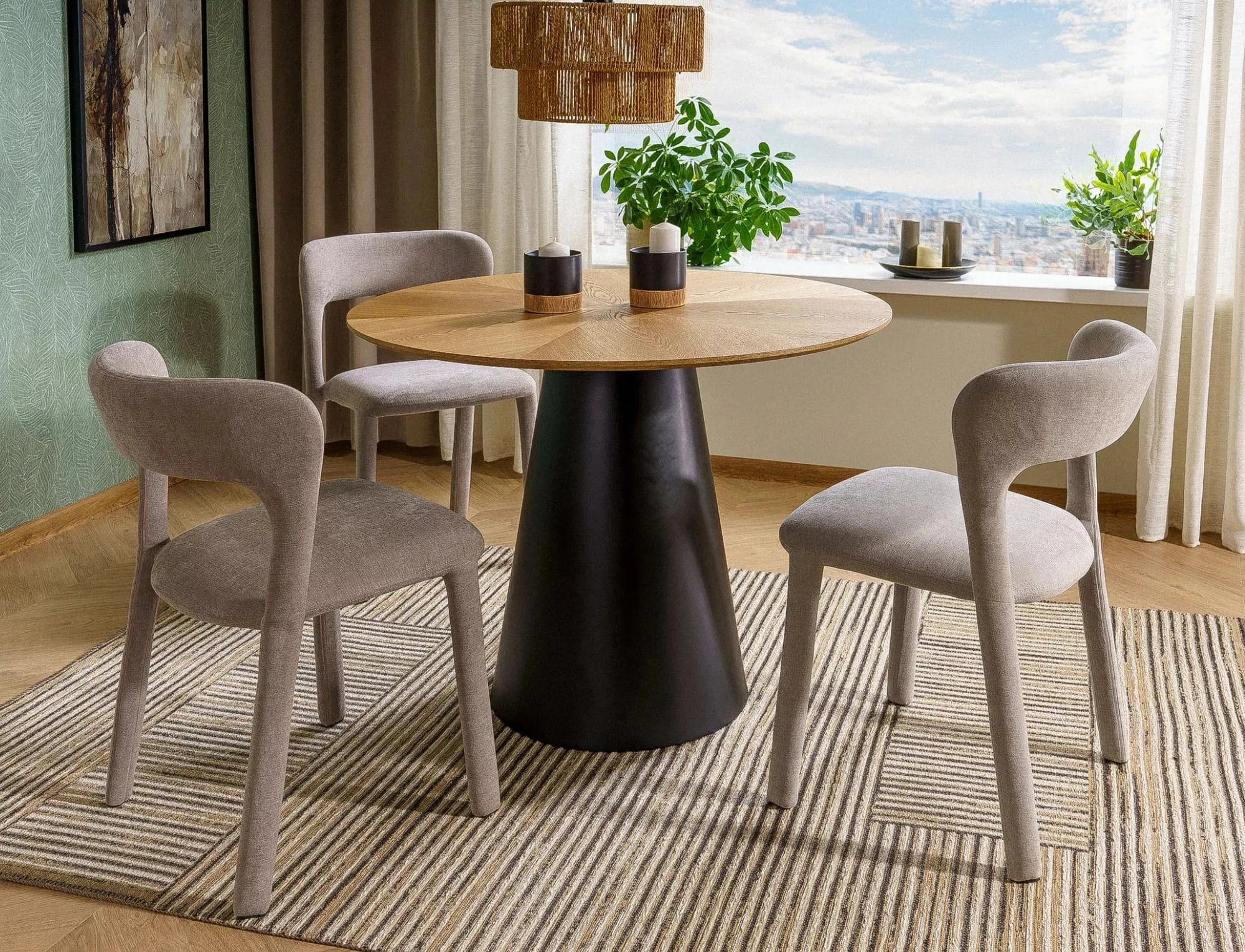 Signal Masa rotunda din MDF si furnir, Angel Stejar / Negru Mat, Ø100xH75 cm