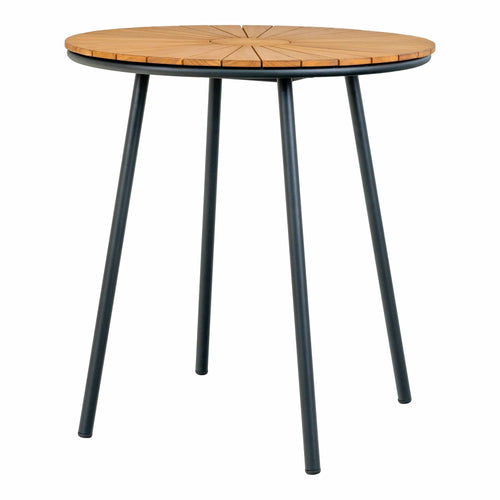 Masa rotunda din metal si lemn de tec, Cleveland Round Natural / Negru, Ø70xH74 cm