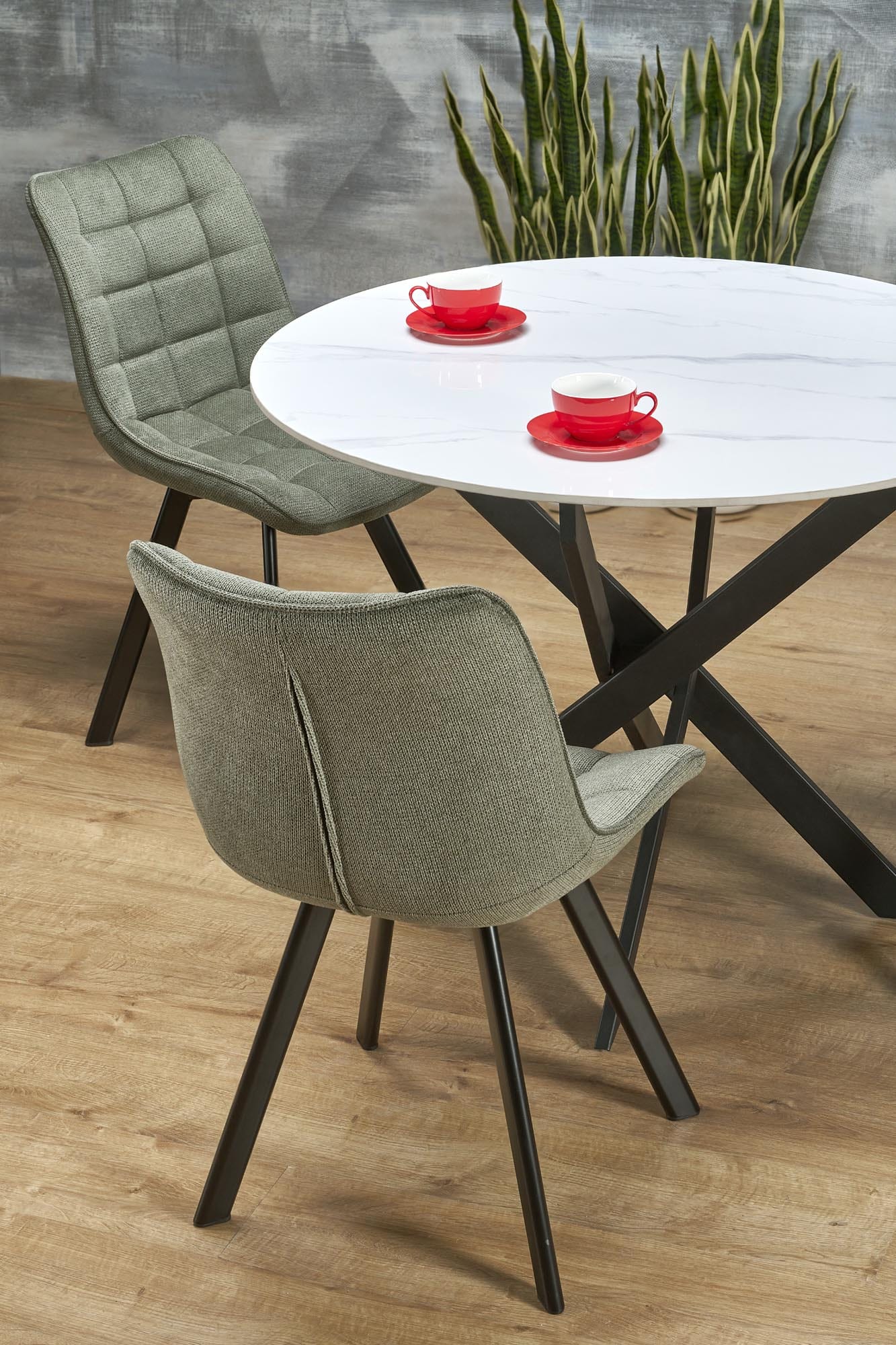 Masa rotunda din piatra sinterizata si metal, Edgar 2 Alb / Negru, Ø100xH76 cm (4)