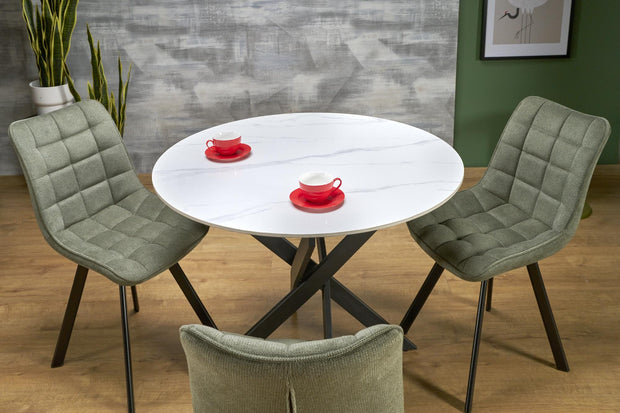 Masa rotunda din piatra sinterizata si metal, Edgar 2 Alb / Negru, Ø100xH76 cm (5)