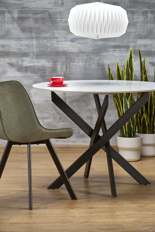 Masa rotunda din piatra sinterizata si metal, Edgar 2 Alb / Negru, Ø100xH76 cm (6)