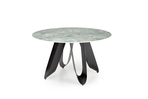 Masa rotunda din piatra sinterizata si metal, Giovani Verde / Negru, Ø135xH76 cm
