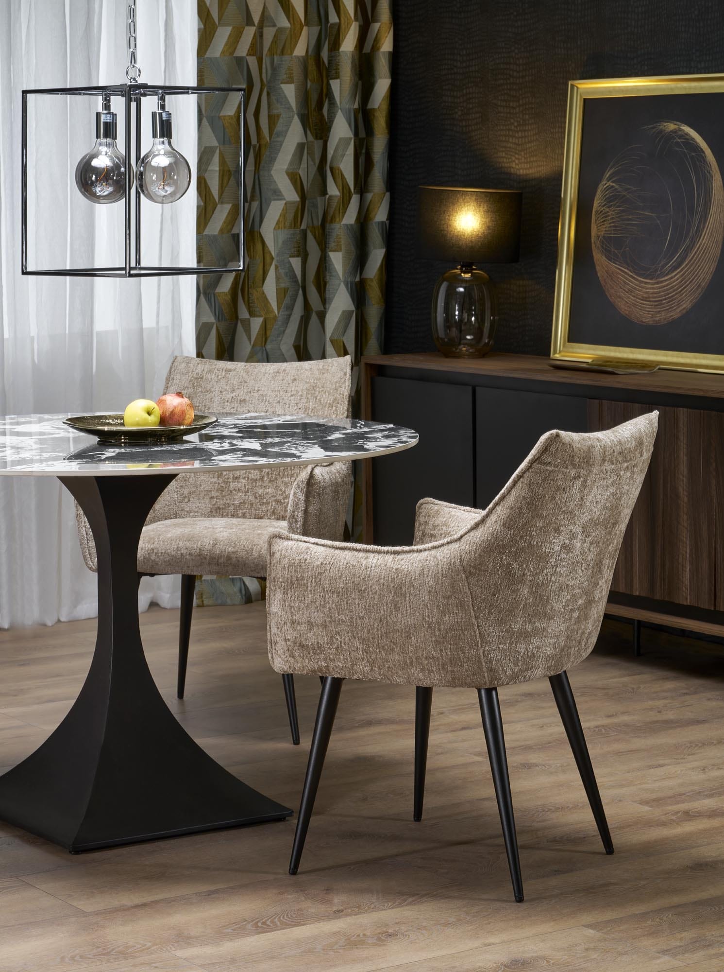 Masa rotunda din piatra sinterizata si metal, Manuel Negru, Ø120xH77 cm (6)